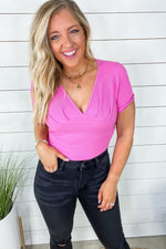 All In Good Fun- Pink V-Neck Bodysuit w/ Side Cutout Detail