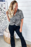 Ready For The Night- Black Leopard Print Button Up w/ Twisted Front Detail