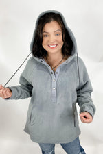 Warning Signs- {Gray & Olive} Short Pile Sherpa Hoodie w/ Snaps