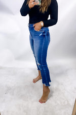 The Jayme's- Medium Wash High Rise Distressed Girlfriend Jeans