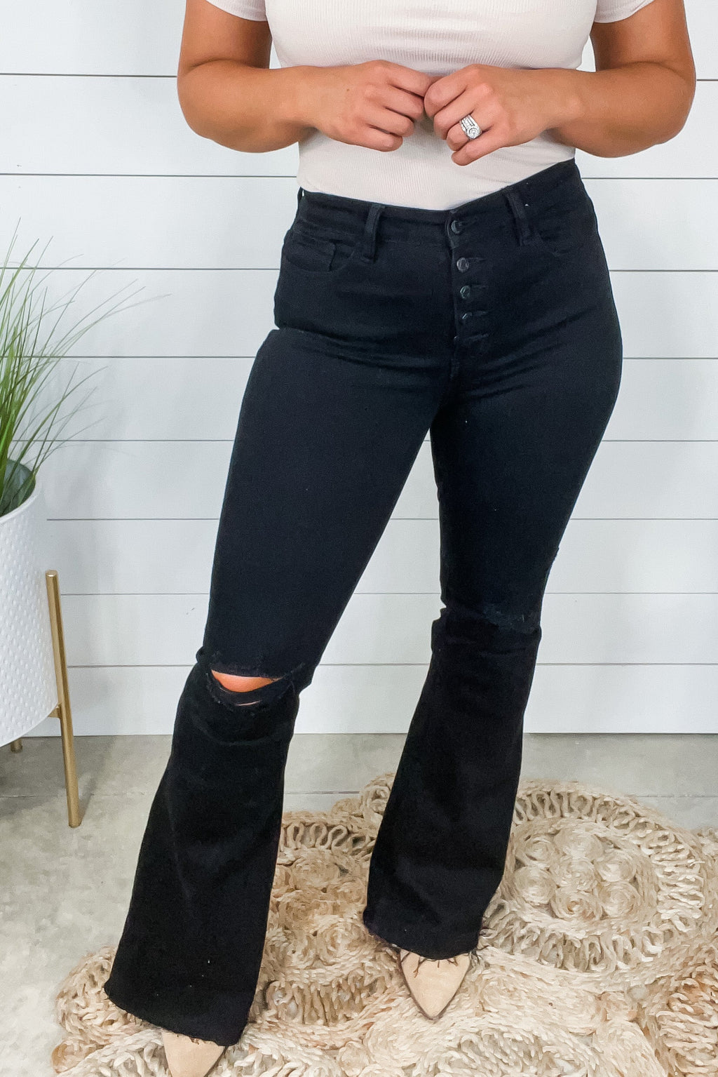 The Nilsa's- RESTOCKED Black High Rise Distressed Super Flare Jeans