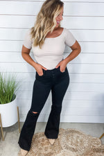 The Nilsa's- RESTOCKED Black High Rise Distressed Super Flare Jeans