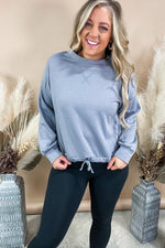 Staying In - Long Sleeves Drawstring Waist Brushed Knit Top {Taupe & Grey}