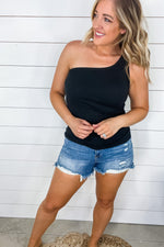 Let It Show- {Black, Lime Green, Salmon & Sand} Ribbed One Shoulder Tank Top