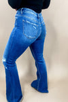 The Phoenix's- Dark Wash High Rise Flare Jeans w/ Patched Distress Detail