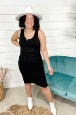 Rushing To You- Black Ruched Sleeveless Dress
