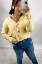 Rainbow Sherbet- {Lemon, Lime & Strawberry} Cropped Knit Button Up Cardigan