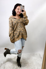 Running Through My Mind- Camel Leopard Sweater Jacket w/ Distressed Detail