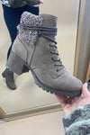 Wrapped Up- Taupe Brown Zip-Up Combat Booties w/ Sherpa Cuff