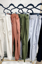 Always Loved You- {Oatmeal, Lt. Gray, Olive, Cinnamon & Yellow} Distressed Joggers