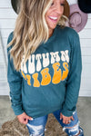 Autumn Vibes- Teal Long Sleeve Graphic Tee