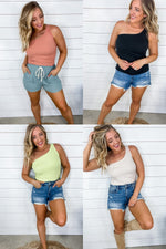 Let It Show- {Black, Lime Green, Salmon & Sand} Ribbed One Shoulder Tank Top