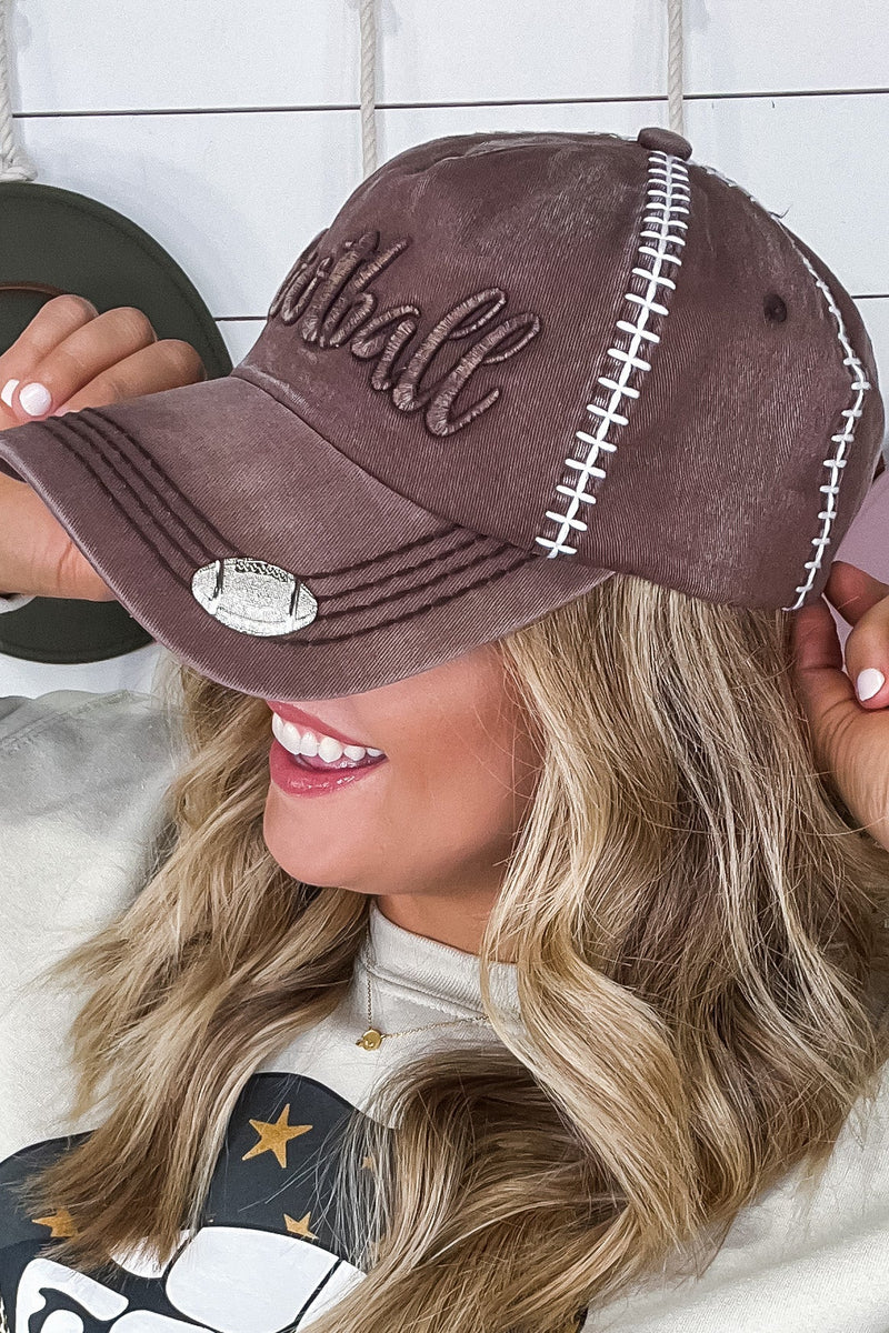 Brown Football Embroidered Hat w/ Pin