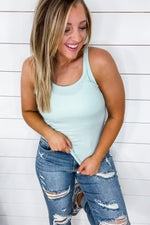 The Real Deal- {White & Mint} Ribbed Tank Top