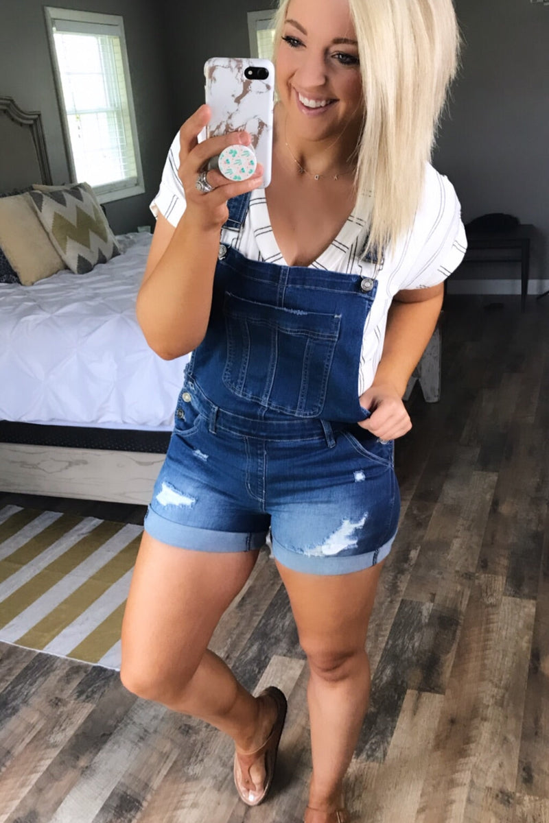 The Gabby's- Distressed Overall Shorts