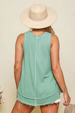 Raw and Real- {Sage & Taupe} Notched Neckline Tank w/ Raw Seam Detail