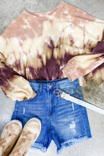 The Savannah's- Medium Wash Distressed Jean Shorts w/ Side Slits