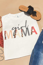 Girl Mama- Cream Tee w/ Pink Leopard Letter Detail
