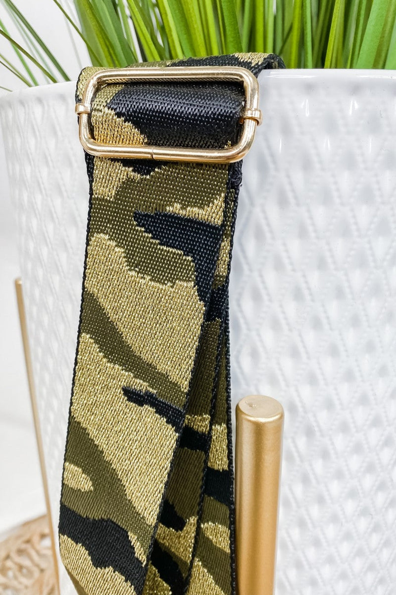Olive & Gold Camo Handbag Strap
